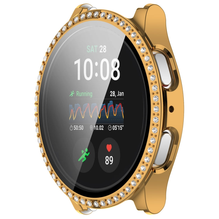 For Samsung Galaxy Watch 7 44mm Single Row Diamond PC + Tempered Film Integrated Watch Protective Case(Gold)