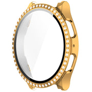 For Samsung Galaxy Watch 7 44mm Single Row Diamond PC + Tempered Film Integrated Watch Protective Case(Gold)