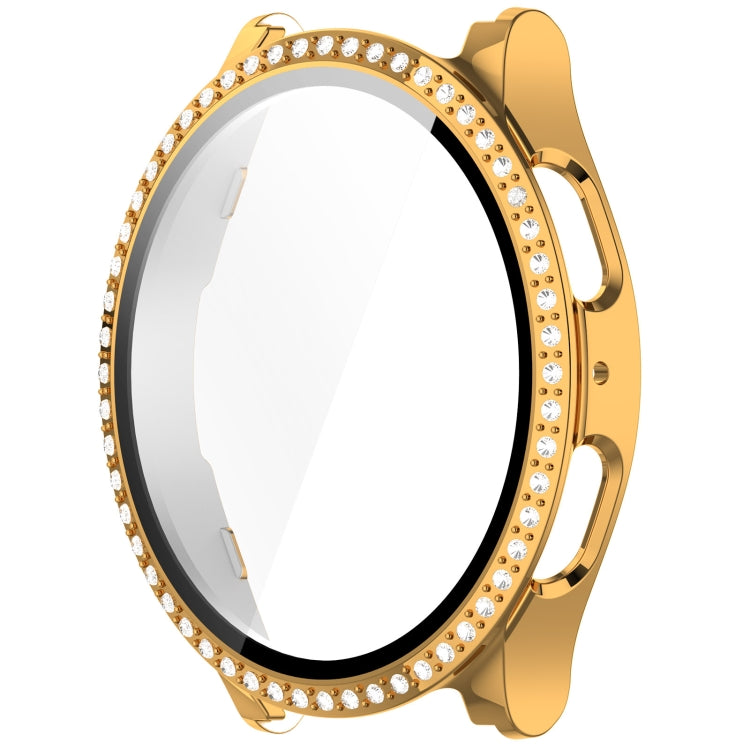 For Samsung Galaxy Watch 7 44mm Single Row Diamond PC + Tempered Film Integrated Watch Protective Case(Gold)