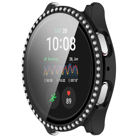 For Samsung Galaxy Watch 7 44mm Single Row Diamond PC + Tempered Film Integrated Watch Protective Case(Black)