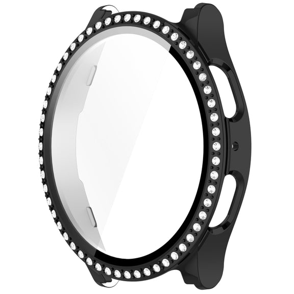 For Samsung Galaxy Watch 7 44mm Single Row Diamond PC + Tempered Film Integrated Watch Protective Case(Black)