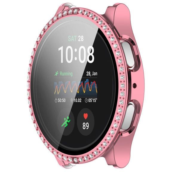 For Samsung Galaxy Watch 7 44mm Single Row Diamond PC + Tempered Film Integrated Watch Protective Case(Pink)