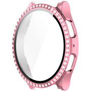 For Samsung Galaxy Watch 7 44mm Single Row Diamond PC + Tempered Film Integrated Watch Protective Case(Pink)