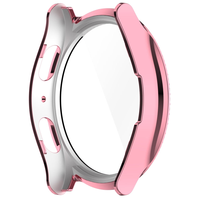 For Samsung Galaxy Watch 7 44mm Single Row Diamond PC + Tempered Film Integrated Watch Protective Case(Pink)