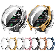 For Samsung Galaxy Watch 7 44mm Single Row Diamond PC + Tempered Film Integrated Watch Protective Case(Black)