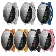 For Samsung Galaxy Watch 7 44mm Single Row Diamond PC + Tempered Film Integrated Watch Protective Case(Midnight Blue)