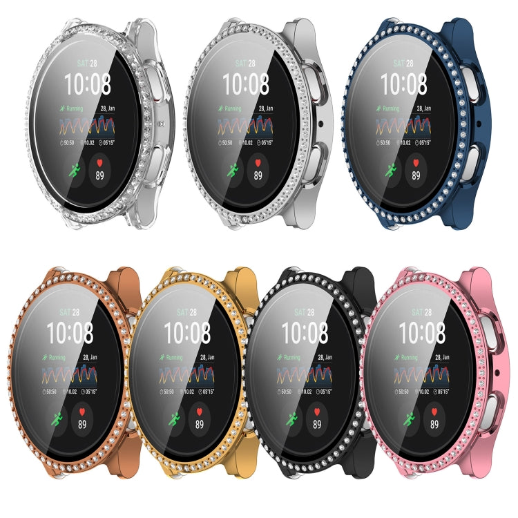 For Samsung Galaxy Watch 7 44mm Single Row Diamond PC + Tempered Film Integrated Watch Protective Case(Gold)