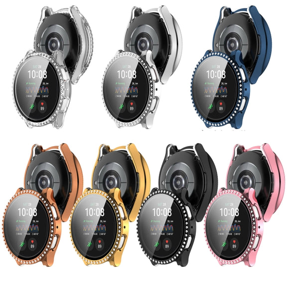 For Samsung Galaxy Watch 7 40mm Single Row Diamond PC + Tempered Film Integrated Watch Protective Case(Black)