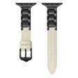 For Apple Watch Ultra 49mm Ceramic Color Buckle Contrast Leather Watch Band(Beige+Black+Black Buckle) - Watch Bands by PMC TechLife | Online Shopping South Africa | PMC TechLife | Buy Now Pay Later Mobicred