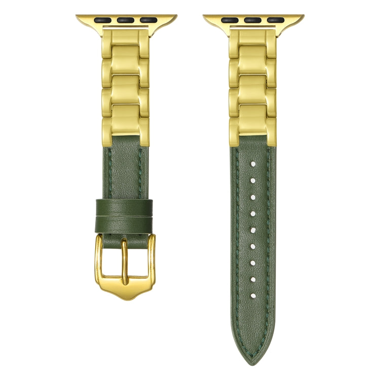 For Apple Watch Series 7 45mm Ceramic Color Buckle Contrast Leather Watch Band(Green+Gold+Gold Buckle) - free shipping - PMC TechLife - Order now!