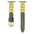 For Apple Watch SE 2022 44mm Ceramic Color Buckle Contrast Leather Watch Band(Green+Gold+Gold Buckle) - free shipping - PMC TechLife - Order now!