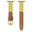 For Apple Watch Series 6 44mm Ceramic Color Buckle Contrast Leather Watch Band(Brown+Gold+Gold Buckle) - free shipping - PMC TechLife - Order now!