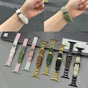 For Apple Watch Series 6 44mm Ceramic Color Buckle Contrast Leather Watch Band(Light Pink+White+Silver Buckle)