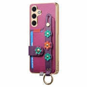 For Samsung Galaxy S24+ 5G Stereoscopic Flowers Wristband Card Bag Phone Case(Purple)