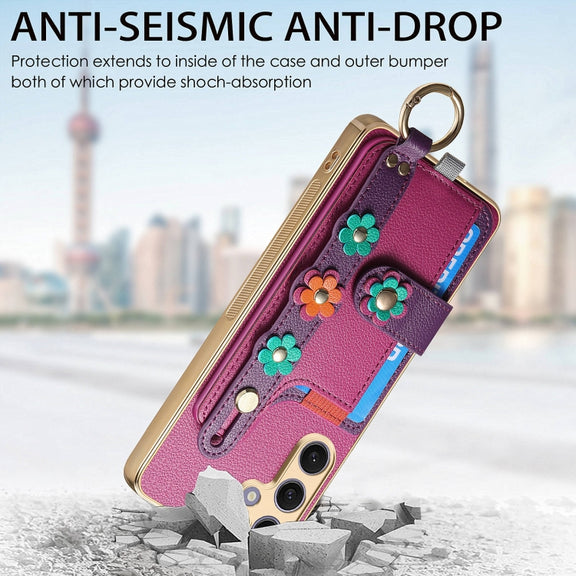 For Samsung Galaxy S24+ 5G Stereoscopic Flowers Wristband Card Bag Phone Case(Purple)