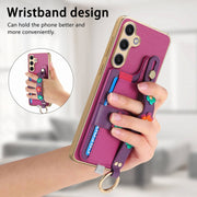 For Samsung Galaxy S24+ 5G Stereoscopic Flowers Wristband Card Bag Phone Case(Purple)