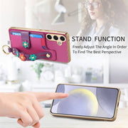 For Samsung Galaxy S24+ 5G Stereoscopic Flowers Wristband Card Bag Phone Case(Purple)