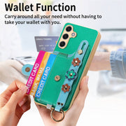 For Samsung Galaxy S24+ 5G Stereoscopic Flowers Wristband Card Bag Phone Case(Green)