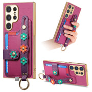 For Samsung Galaxy S24 Ultra 5G Stereoscopic Flowers Wristband Card Bag Phone Case(Purple)
