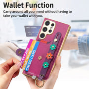 For Samsung Galaxy S24 Ultra 5G Stereoscopic Flowers Wristband Card Bag Phone Case(Purple)