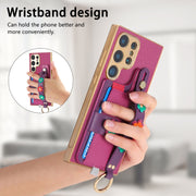 For Samsung Galaxy S24 Ultra 5G Stereoscopic Flowers Wristband Card Bag Phone Case(Purple)