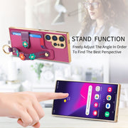 For Samsung Galaxy S24 Ultra 5G Stereoscopic Flowers Wristband Card Bag Phone Case(Purple)