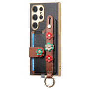 For Samsung Galaxy S24 Ultra 5G Stereoscopic Flowers Wristband Card Bag Phone Case(Black)