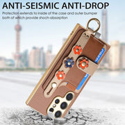 For Samsung Galaxy S24 Ultra 5G Stereoscopic Flowers Wristband Card Bag Phone Case(Brown)