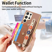 For Samsung Galaxy S24 Ultra 5G Stereoscopic Flowers Wristband Card Bag Phone Case(Brown)