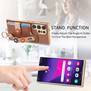 For Samsung Galaxy S24 Ultra 5G Stereoscopic Flowers Wristband Card Bag Phone Case(Brown)