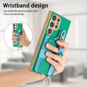 For Samsung Galaxy S24 Ultra 5G Stereoscopic Flowers Wristband Card Bag Phone Case(Green)