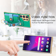 For Samsung Galaxy S24 Ultra 5G Stereoscopic Flowers Wristband Card Bag Phone Case(Green)