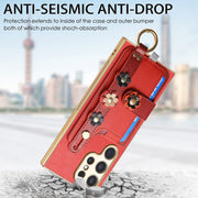 For Samsung Galaxy S24 Ultra 5G Stereoscopic Flowers Wristband Card Bag Phone Case(Red)