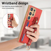 For Samsung Galaxy S24 Ultra 5G Stereoscopic Flowers Wristband Card Bag Phone Case(Red)