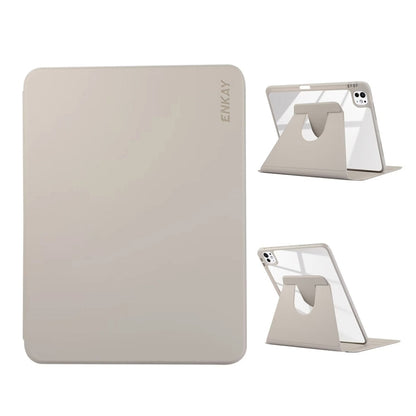 For iPad Pro 13 2024 ENKAY 360 Rotation PMMA Leather Smart Tablet Case with Pen Slot(Grey) - free shipping - PMC Jewellery - Order now!
