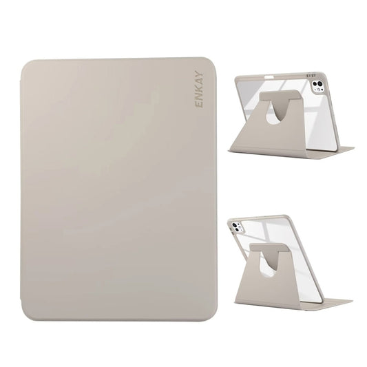 For iPad Pro 13 2024 ENKAY 360 Rotation PMMA Leather Smart Tablet Case with Pen Slot(Grey) - free shipping - PMC Jewellery - Order now!