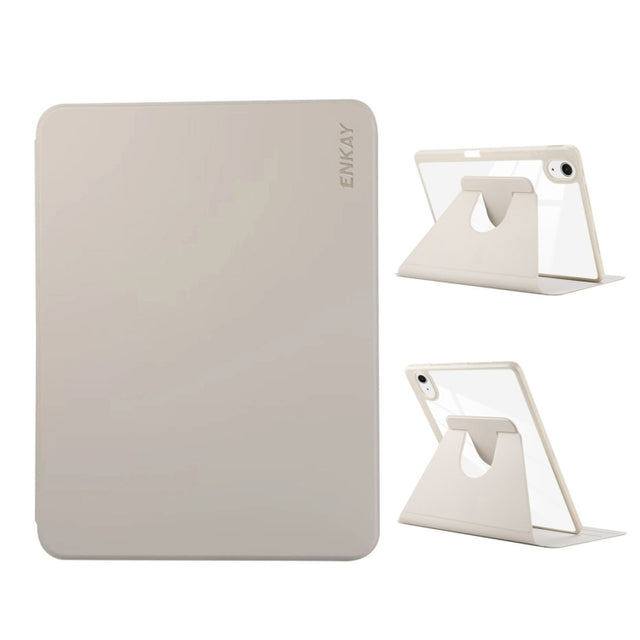 For iPad Air 13 2024 ENKAY 360 Rotation PMMA Leather Smart Tablet Case with Pen Slot(Grey)