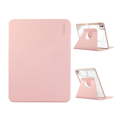 For iPad Pro 11 2024 ENKAY 360 Rotation PMMA Leather Smart Tablet Case with Pen Slot(Pink) - free shipping - PMC Jewellery - Order now!
