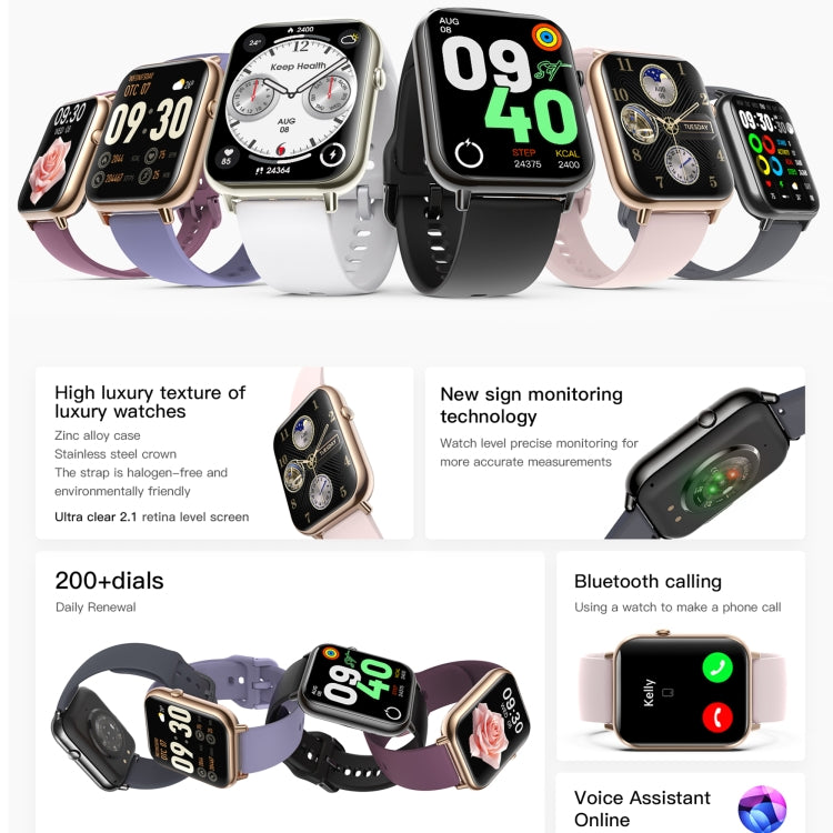 Q19 Max 2.1 inch HD Screen Water-resistant Sports Business Smart Watch(Purple)