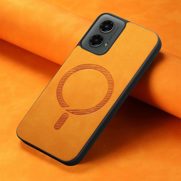 For Motorola Moto G 5G 2024 Retro Magsafe Magnetic PU Back Cover Phone Case(Yellow)