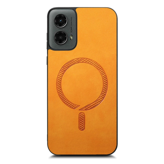 For Motorola Moto G 5G 2024 Retro Magsafe Magnetic PU Back Cover Phone Case(Yellow)