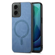 For Motorola Moto G 5G 2024 Retro Magsafe Magnetic PU Back Cover Phone Case(Blue) - Motorola Cases by PMC Jewellery | Online Shopping South Africa | PMC Jewellery | Buy Now Pay Later Mobicred
