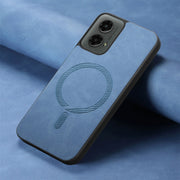 For Motorola Moto G 5G 2024 Retro Magsafe Magnetic PU Back Cover Phone Case(Blue)