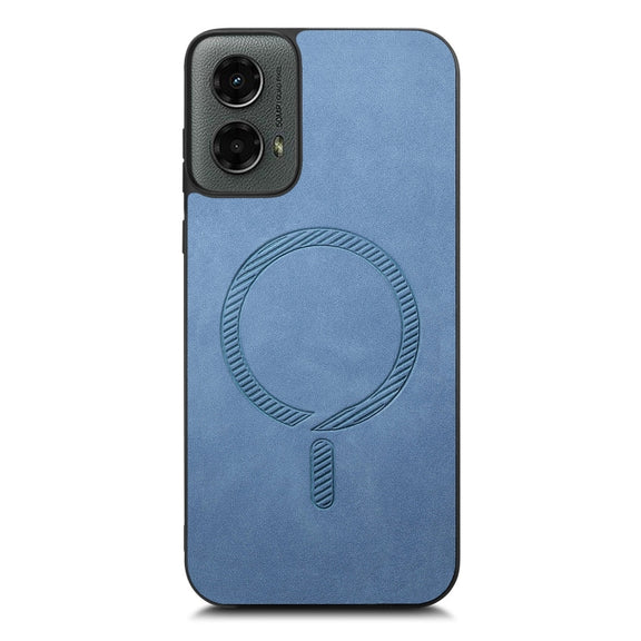 For Motorola Moto G 5G 2024 Retro Magsafe Magnetic PU Back Cover Phone Case(Blue)