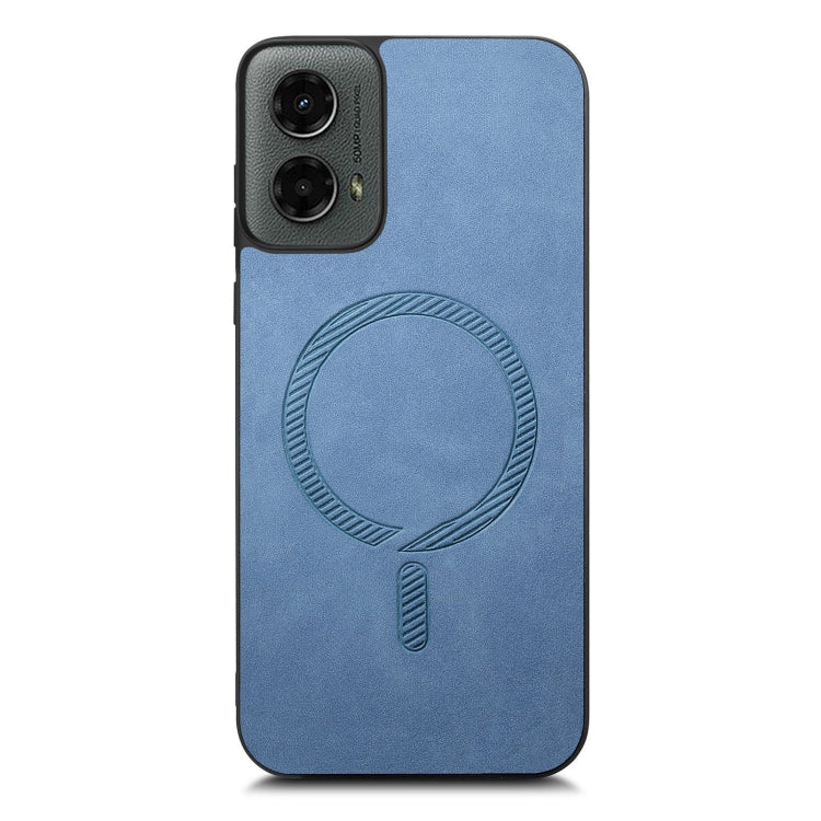 For Motorola Moto G 5G 2024 Retro Magsafe Magnetic PU Back Cover Phone Case(Blue)
