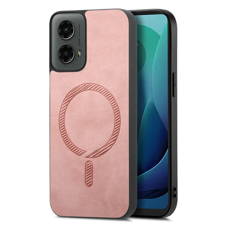 For Motorola Moto G 5G 2024 Retro Magsafe Magnetic PU Back Cover Phone Case(Pink) - Motorola Cases by PMC Jewellery | Online Shopping South Africa | PMC Jewellery | Buy Now Pay Later Mobicred