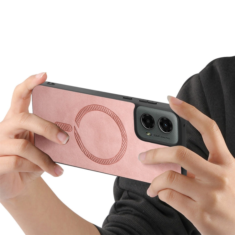 For Motorola Moto G 5G 2024 Retro Magsafe Magnetic PU Back Cover Phone Case(Pink) - Motorola Cases by PMC Jewellery | Online Shopping South Africa | PMC Jewellery | Buy Now Pay Later Mobicred