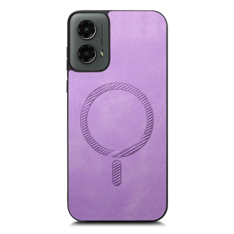 For Motorola Moto G 5G 2024 Retro Magsafe Magnetic PU Back Cover Phone Case(Purple) - Motorola Cases by PMC Jewellery | Online Shopping South Africa | PMC Jewellery | Buy Now Pay Later Mobicred