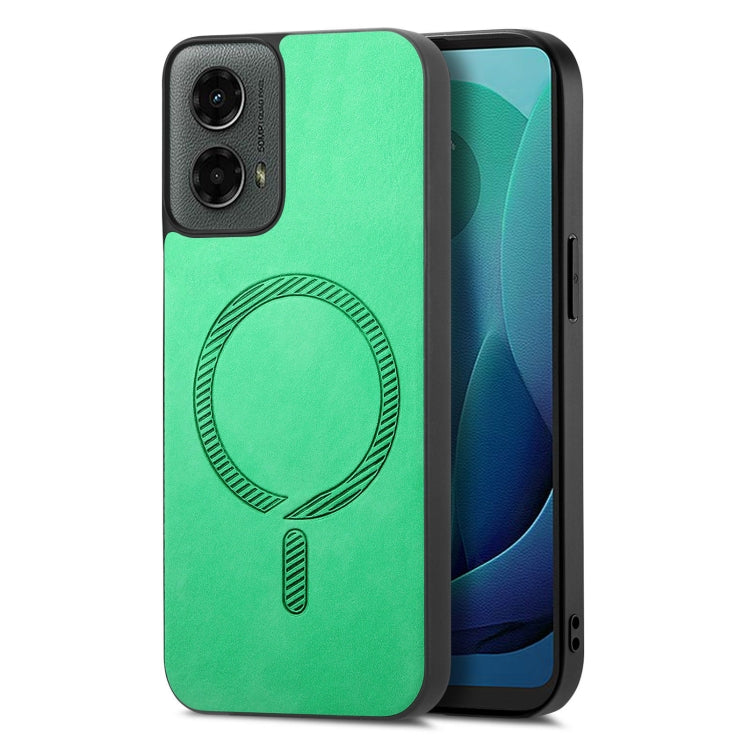 For Motorola Moto G 5G 2024 Retro Magsafe Magnetic PU Back Cover Phone Case(Green) - Motorola Cases by PMC Jewellery | Online Shopping South Africa | PMC Jewellery | Buy Now Pay Later Mobicred
