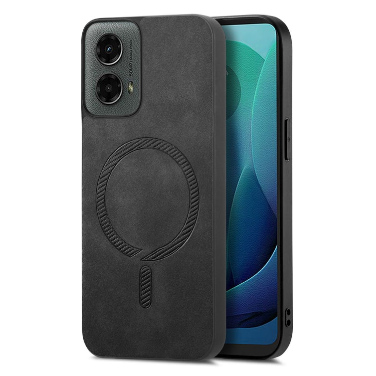 For Motorola Moto G 5G 2024 Retro Magsafe Magnetic PU Back Cover Phone Case(Black) - Motorola Cases by PMC Jewellery | Online Shopping South Africa | PMC Jewellery | Buy Now Pay Later Mobicred